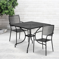 Flash Furniture CO-35SQ-02CHR2-BK-GG 35.5'' Square Black Indoor-Outdoor Steel Patio Table Set with 2 Square Back Chairs 